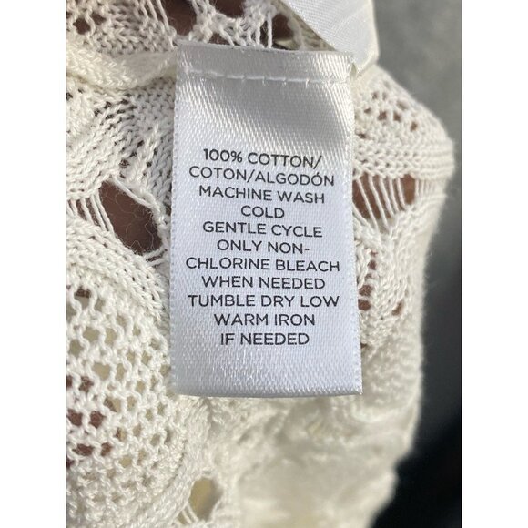 Loft Womens Blouse White Geometric Crochet Short Sleeve Scalloped Pullover M New - Picture 5 of 8